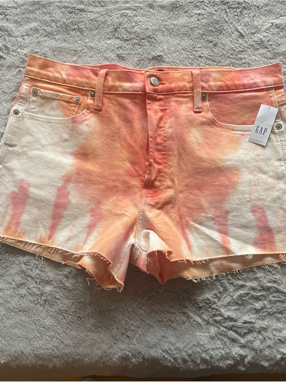 GAP Women's Orange and Cream Tie-Dye Denim Shorts